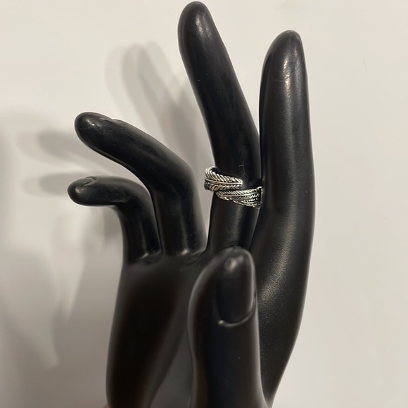 Silver Feather Red Crystal Evil Eye Ring - Picture 13 of 15